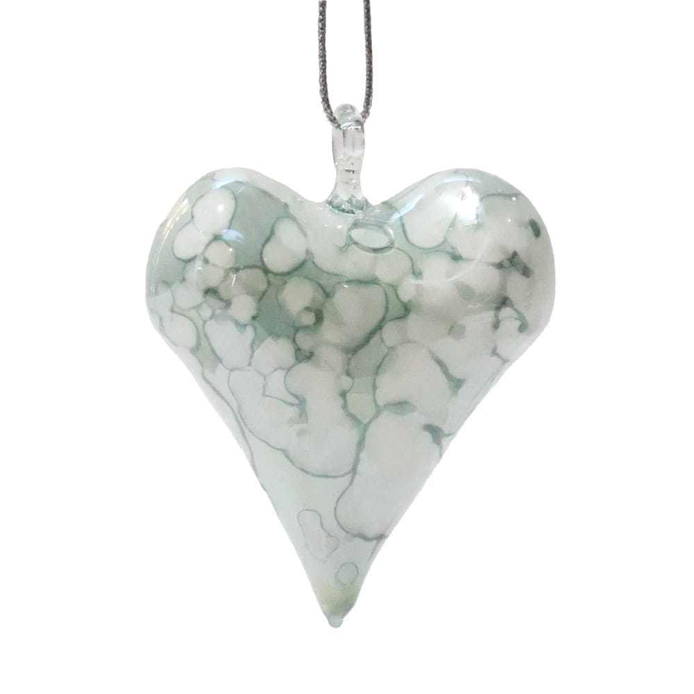 Cœur blanc et vert en verre soufflé - Décors Véronneau