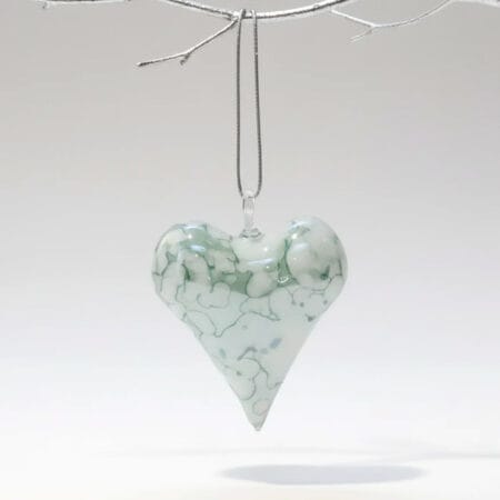 White and green blown glass ornament, 1,5'' - Décors Véronneau