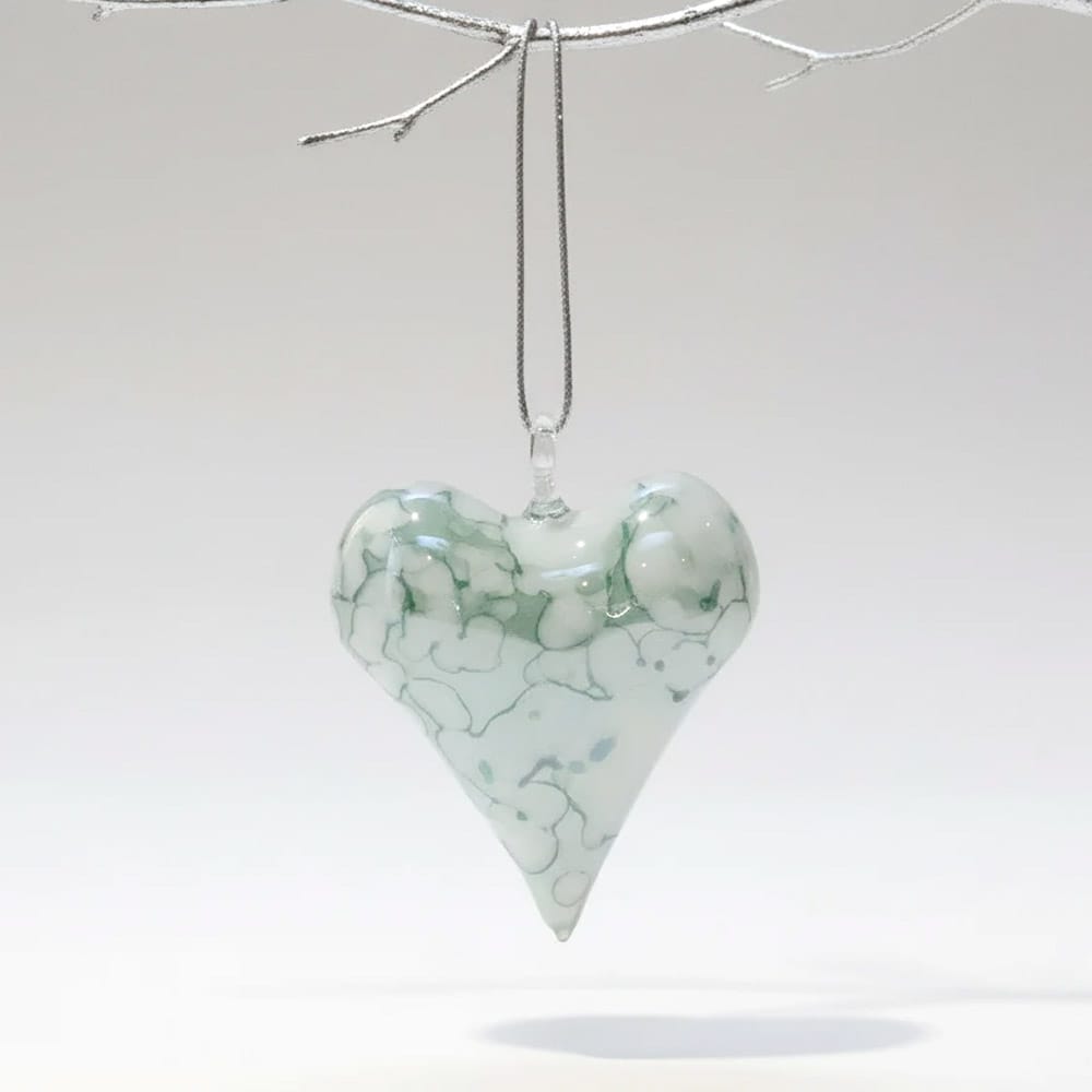 Cœur blanc et vert en verre soufflé - Décors Véronneau