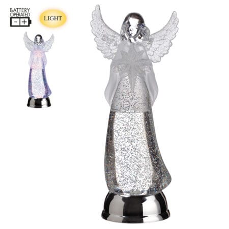 Lighted Christmas angel with swirling glitters, 13'' - Décors Véronneau