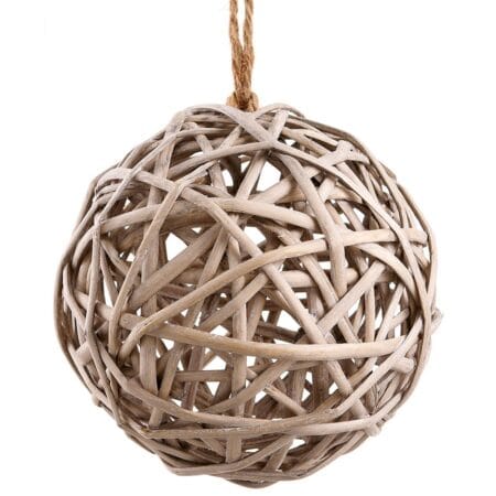 Natural wicker ball Christmas ornament, 5''