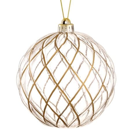 Clear plastic Christmas ball with gold details, 6''