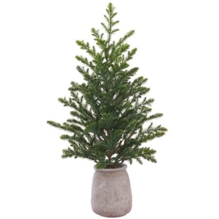 Small artificial pine tree in cement pot, 27''