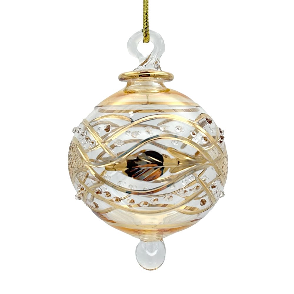 Petite boule de Noël dorée en verre soufflé - Décors Véronneau
