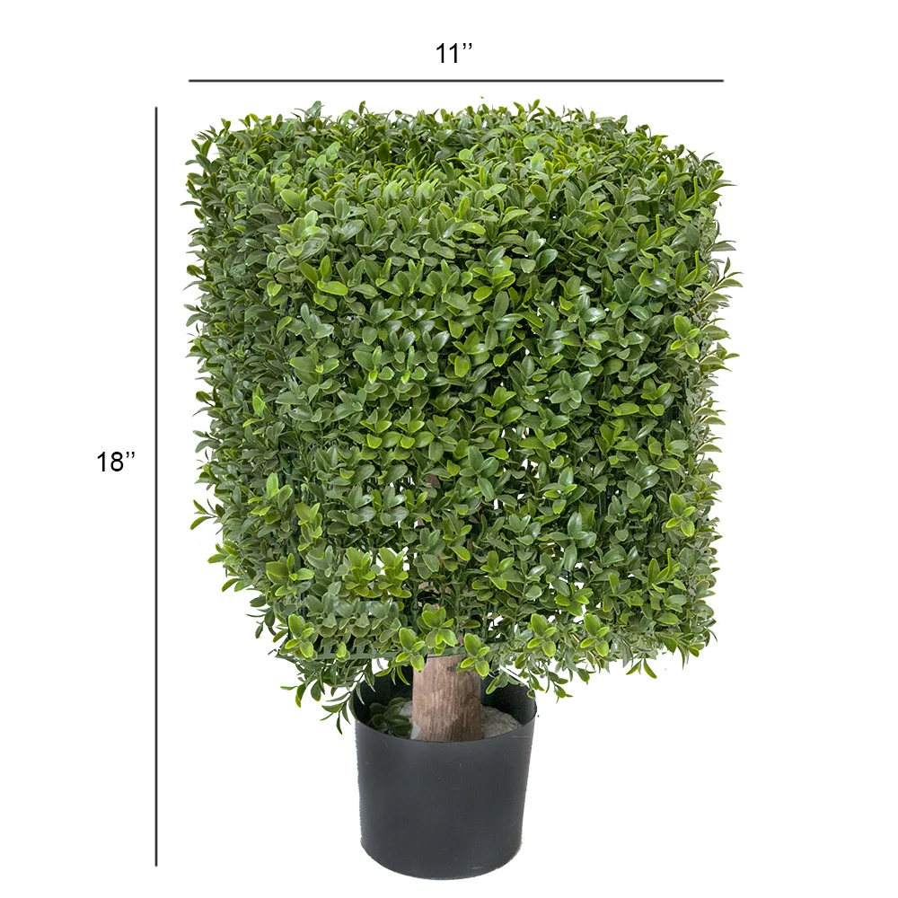 Artificial squared boxwood topiary, 18'' - Décors Véronneau