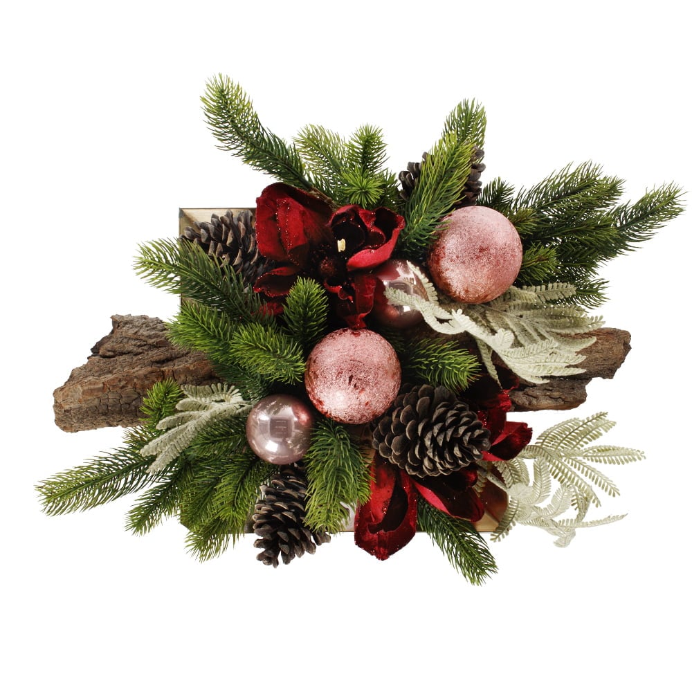 Pine decorated Christmas centerpice, 8 x 18