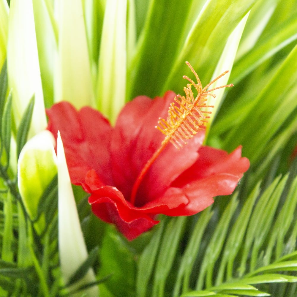 Arrangement floral extérieur d'hibiscus rouge et feuillage artificiels, 46