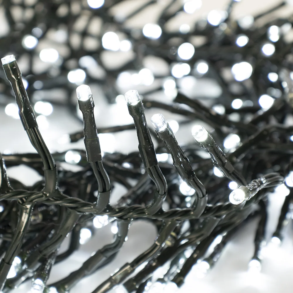 384 DELs scintillantes à effet chenille, blanc pur, fil vert, int/ext, 13'