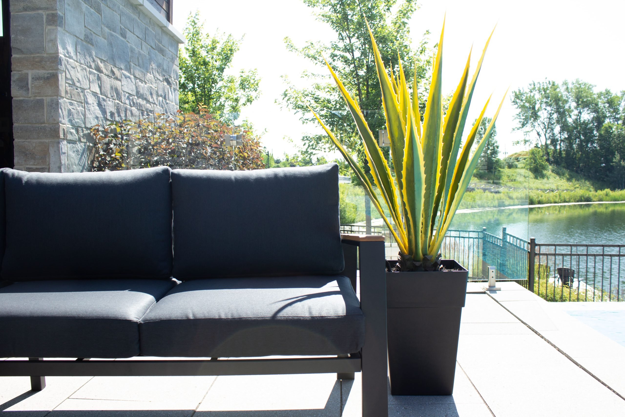 Outdoor potted green and yellow artificial agave, 48