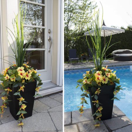 Jardinière extérieure d'hibiscus jaune et blanc artificiel, 55