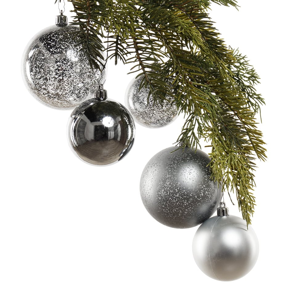 Boules de Noël argent et étain variées, 2,5-4