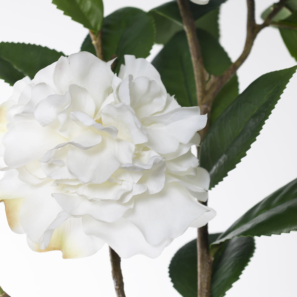 Branche de fleurs de camélia blanc artificiel au toucher réel, 36" – Image 4 - Décors Véronneau