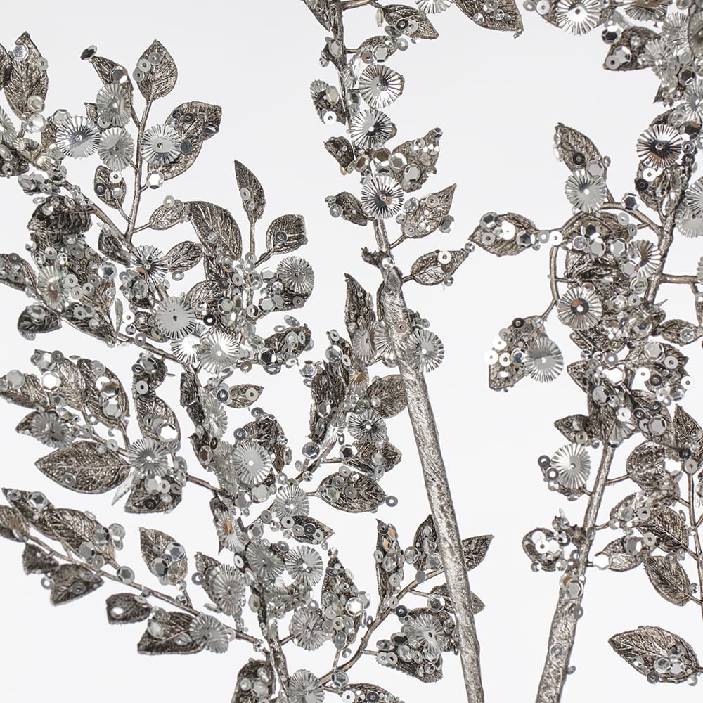Silver metallic leaf sequin spray, 33