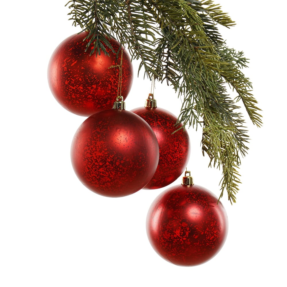 Boîte de boules de Noël rouges mercure mat, 3-5''