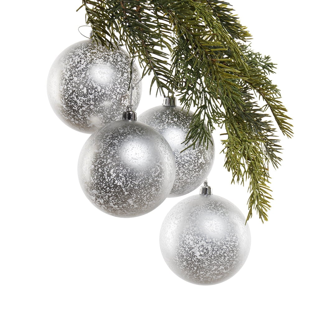 Boîte de boules de Noël argent mercure mat, 3-5''