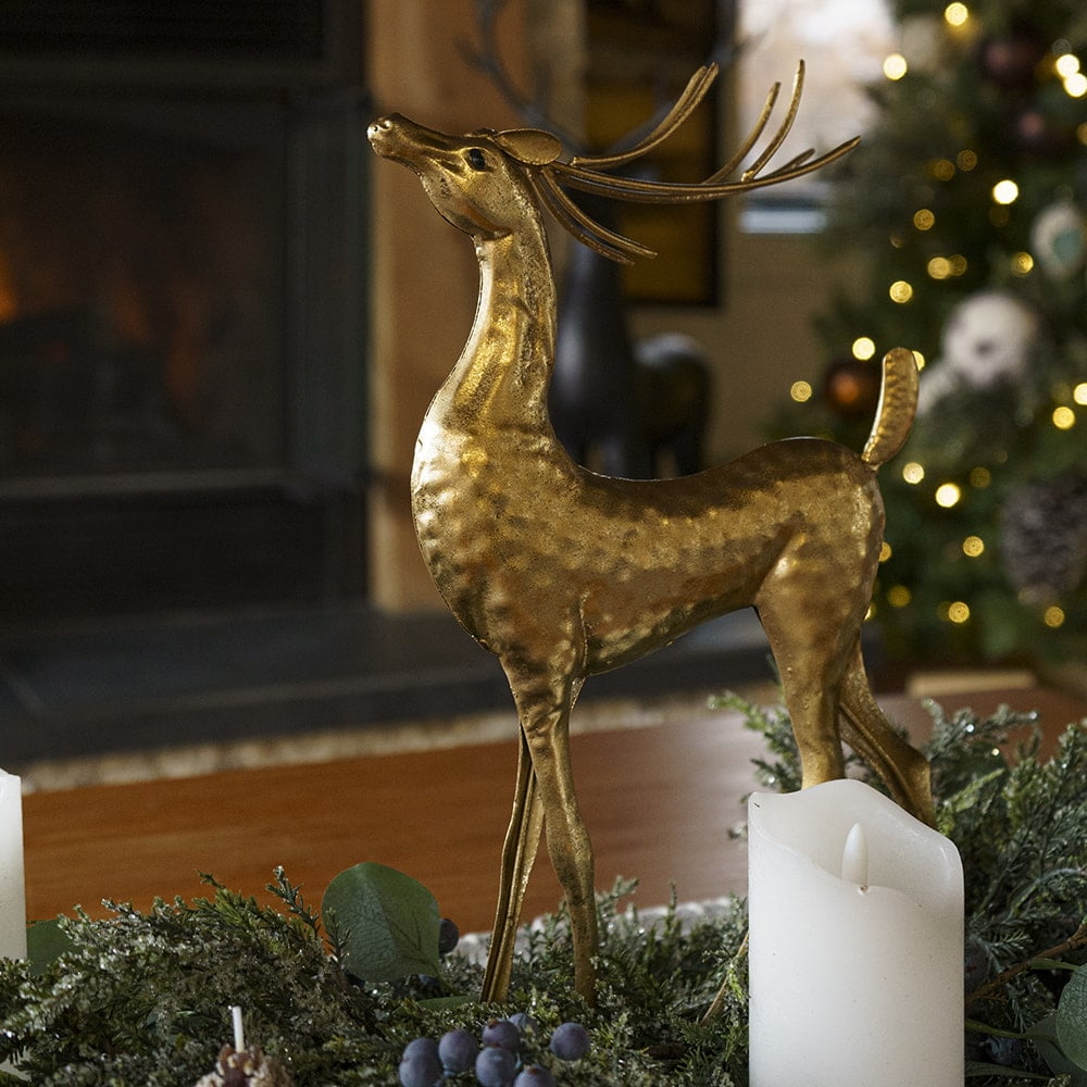 Metal gold Christmas reindeer, 14,5'' Décors Véronneau