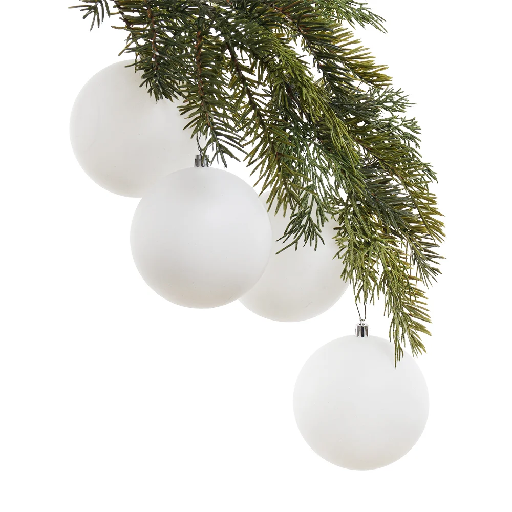 Box of matte white Christmas ornaments, 4-6