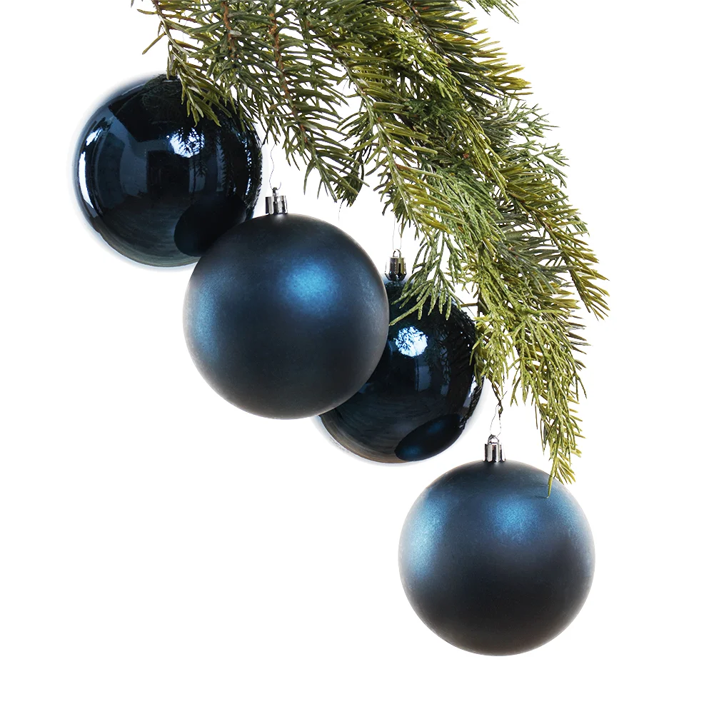 Box of matte and shiny blue Christmas ball ornaments, 4-6''
