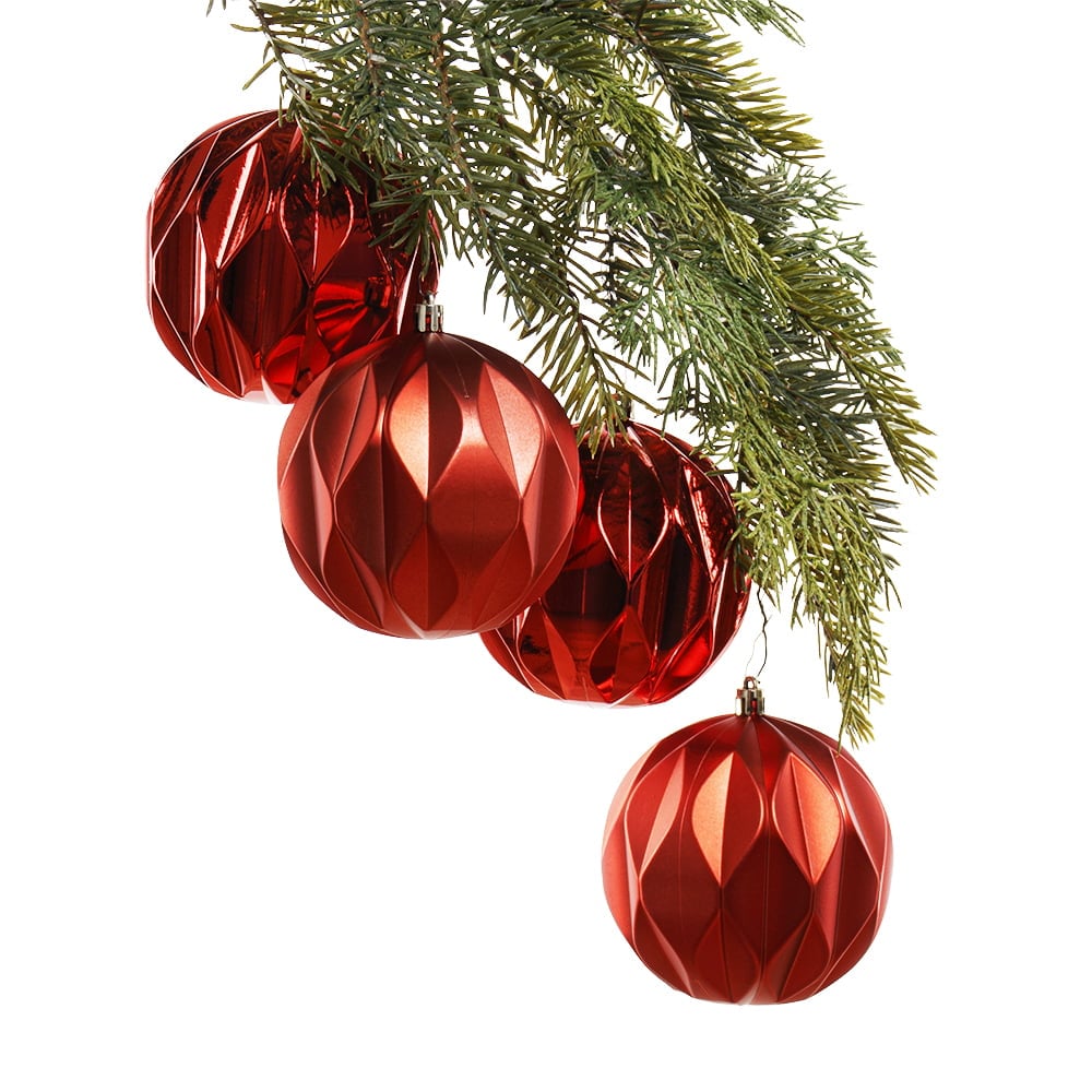 Red textured Christmas ornaments, 4