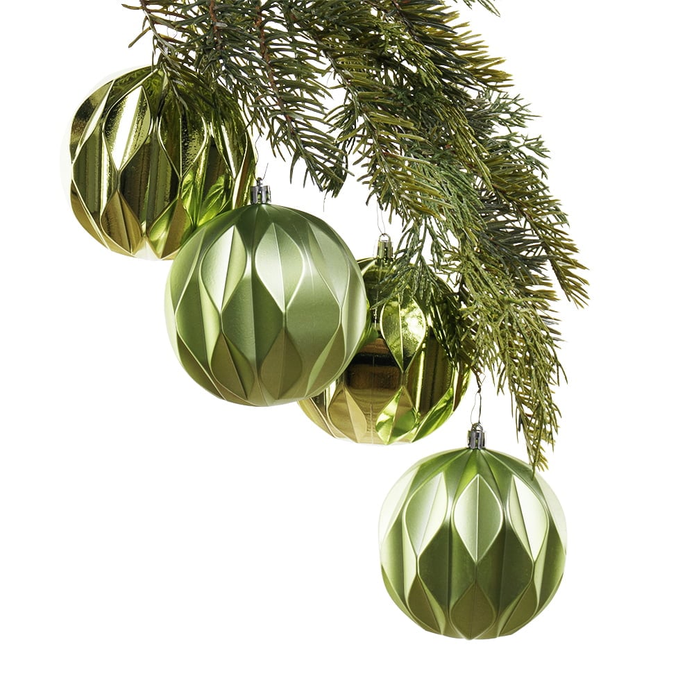 Box of geen textured Christmas ornaments, 4