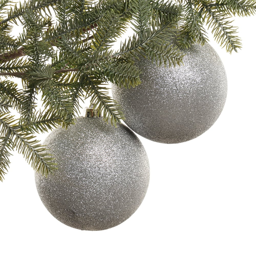 Boîte de boules de Noël argent à paillettes, 6''