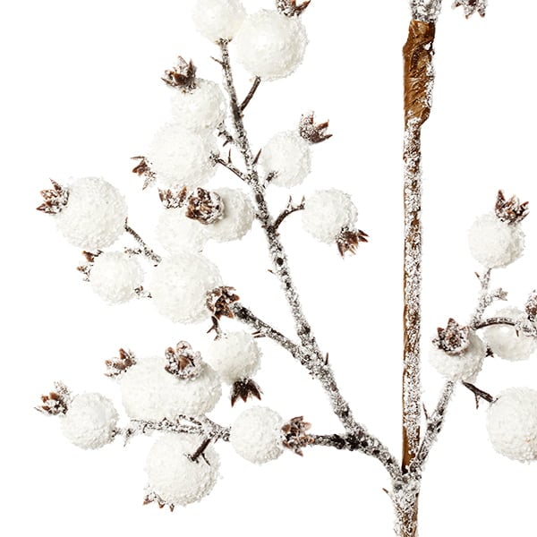 Artificial white frosted berry stem, 28'' - Décors Véronneau