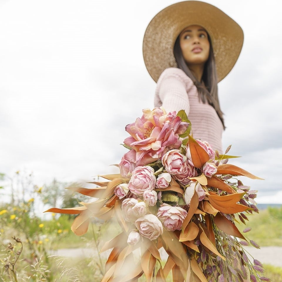 Dried look artificial pink open rose, 22