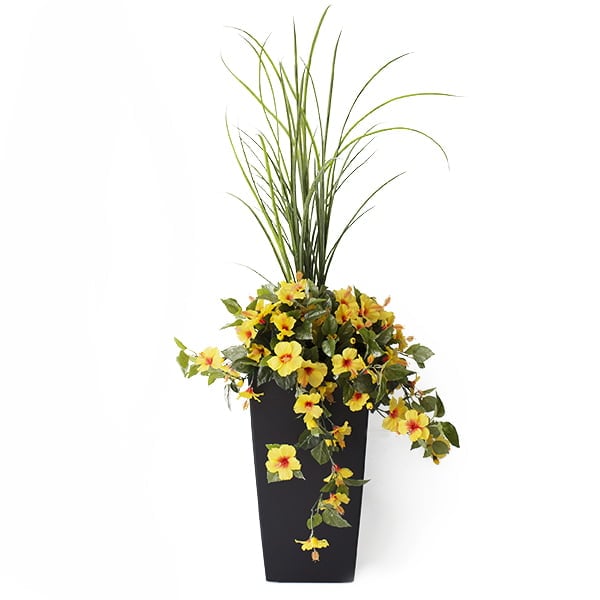Jardinière extérieure d'hibiscus jaune artificiel, 50''