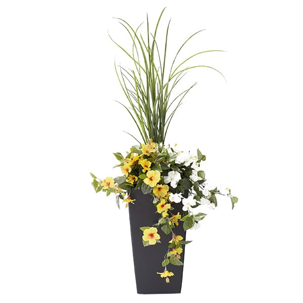Jardinière extérieure d'hibiscus jaune et blanc artificiel, 55