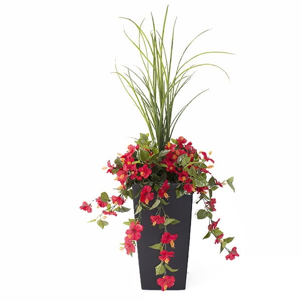 Jardinière extérieure d'hibiscus rouge artificiel, 50''