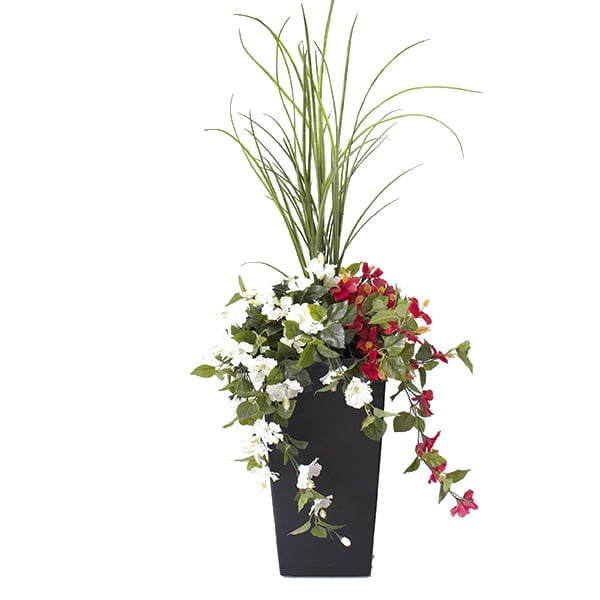 Jardinière extérieure d'hibiscus rouge et blanc artificiel, 55