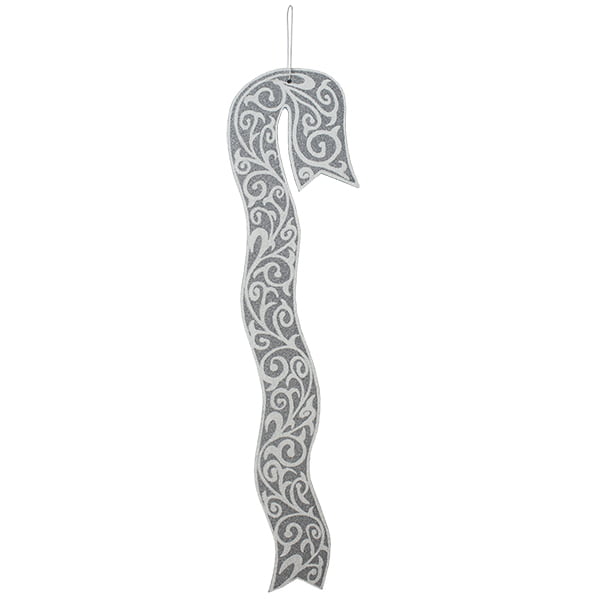 Silver and white glittered foam core ribbon drop 23