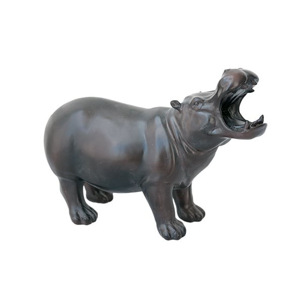Hippopothame en résine, fini bronze 9