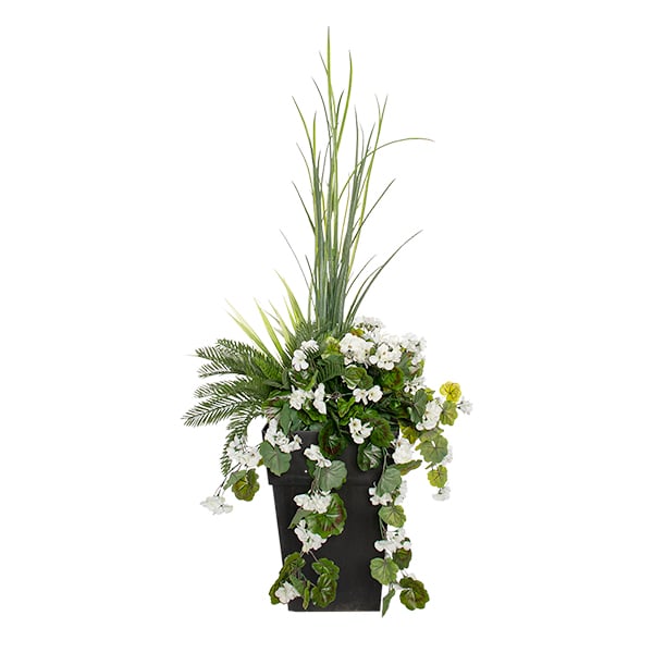 Arrangement floral extérieur de géranium blanc et feuillage artificiels, 55