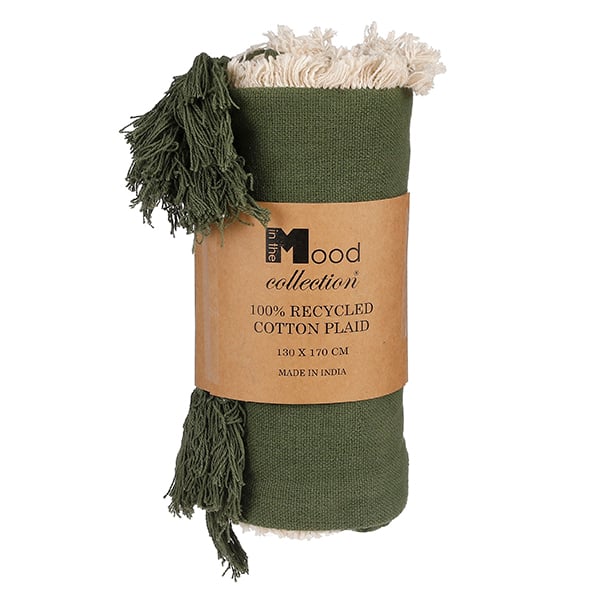 Jeté vert en coton 100% recyclé, 67 x 51