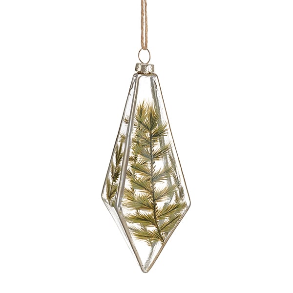 Fern Print Glass Finial Ornament, 5.5