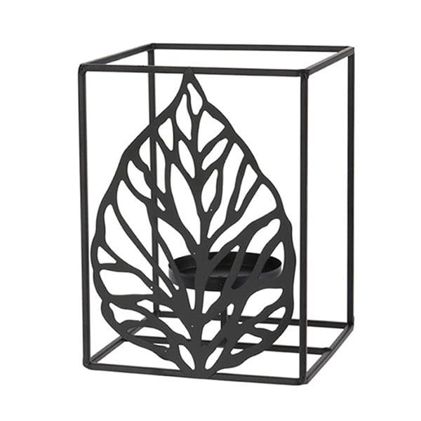 Black metal leaf tealight holder, 7 x 5 x 5