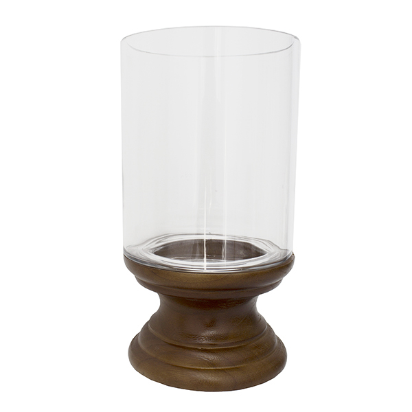 Vase en verre sur base en bois, 11,5 x 6''